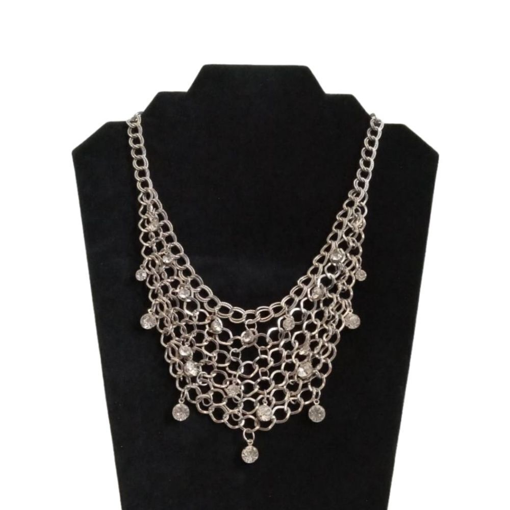 Paparazzi Fishing for Compliments Silver Tone Rhinestone Bib Statement Necklace